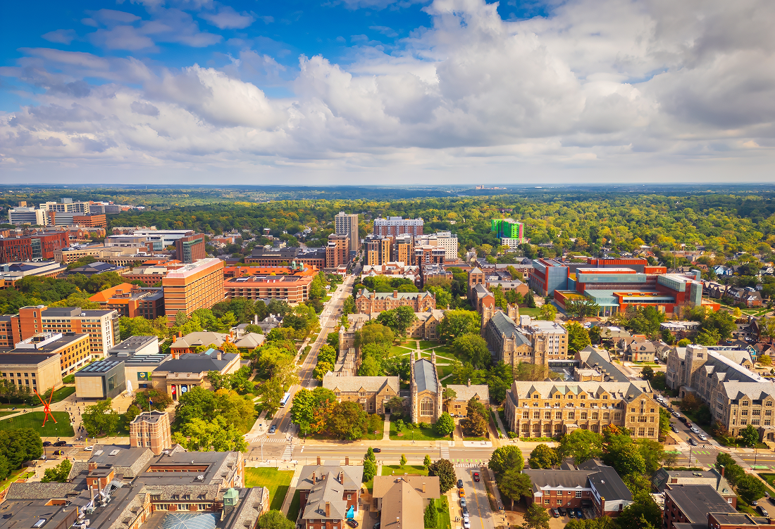 Overhead perspective of a vibrant city
